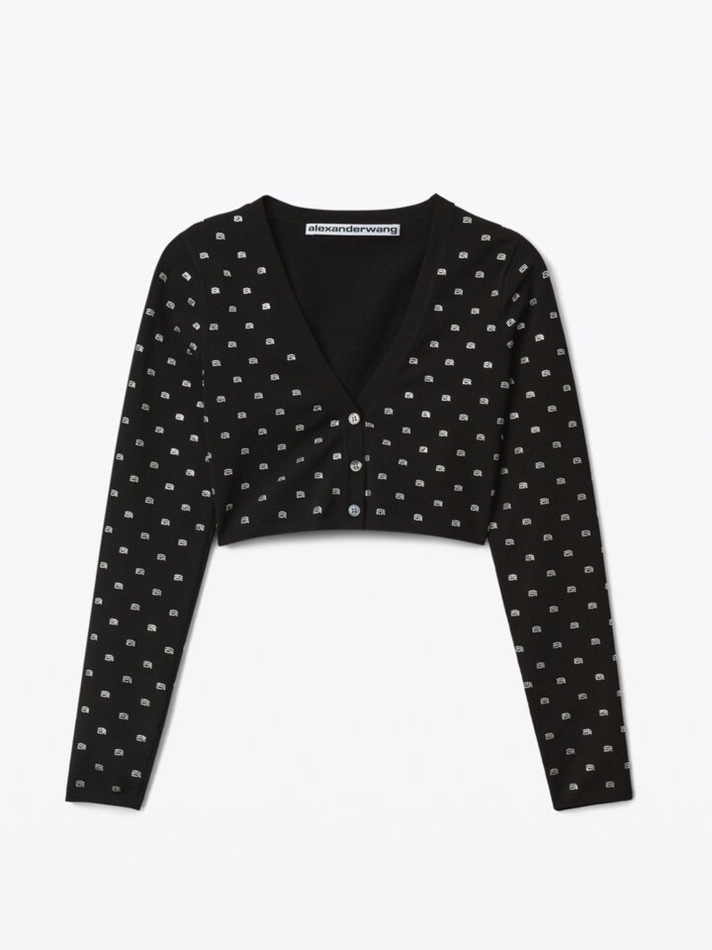 Alexander Wang Black V-NECK CROPPED CARDIGAN IN CRYSTAL